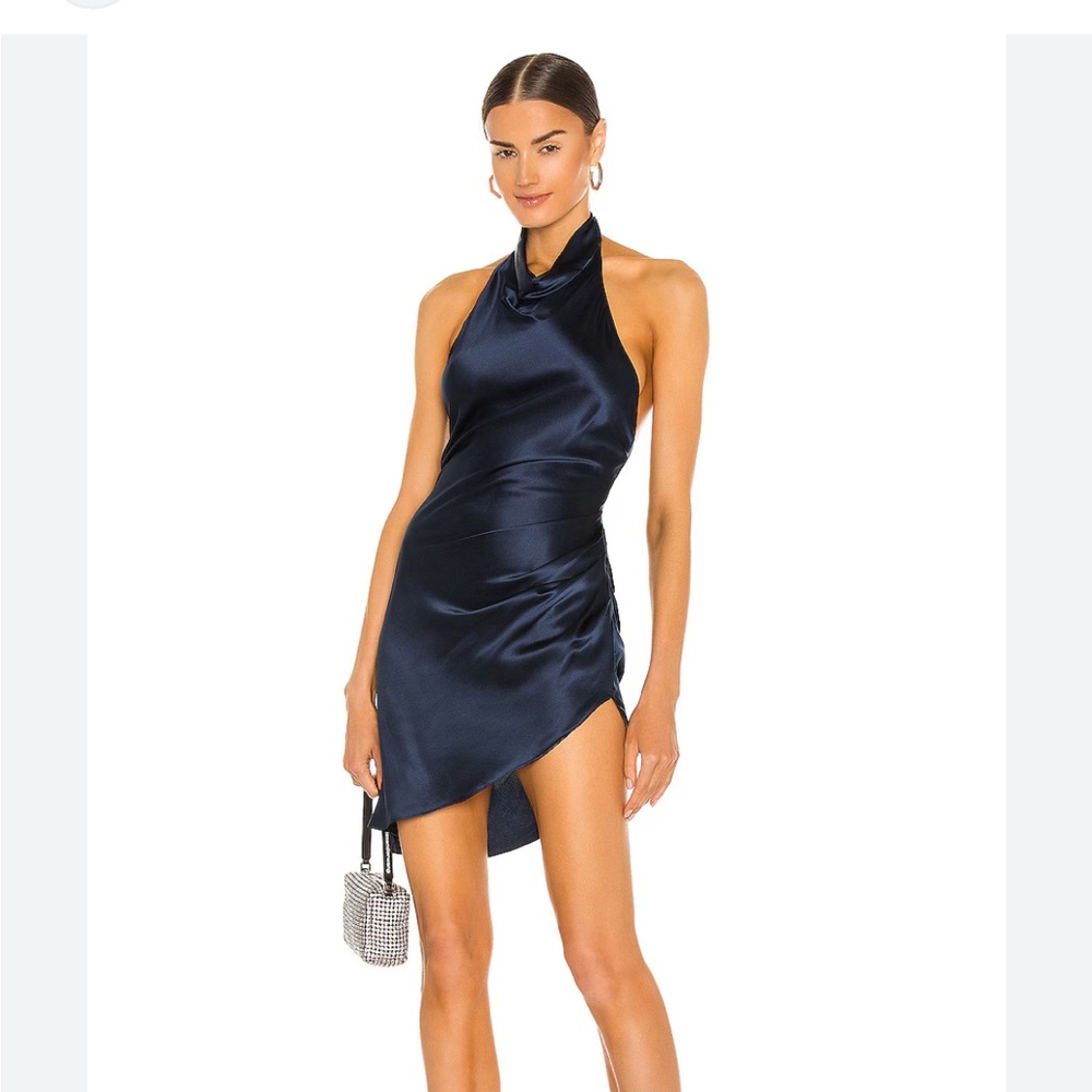 Amanda Uprichard Samba Blue Halter Slip Mini Dress